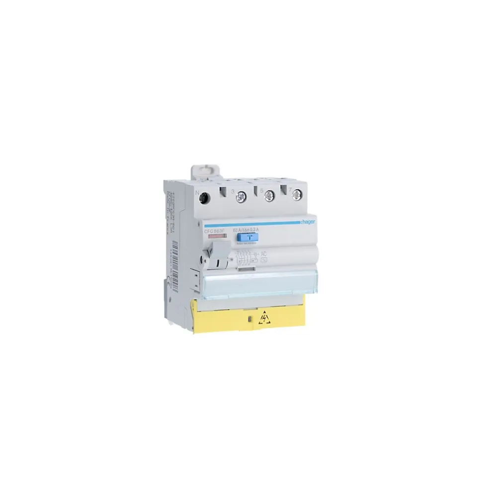 Hager Disjoncteur Et Coupe-Circuit-Cfc863f Interrupteur Différentiel Triphasé + Neutre 63a 300ma Type Ac à Bornes Décalées