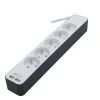 Chacon Bloc multiprise 5 prises 16 A avec 2 ports USB et cable 1,5 m HO5VV-F 3x1,5 mm2 blanc et gris