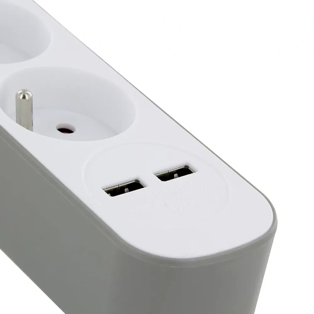 Chacon Bloc multiprise 5 prises 16 A avec 2 ports USB et cable 1,5 m HO5VV-F 3x1,5 mm2 blanc et gris