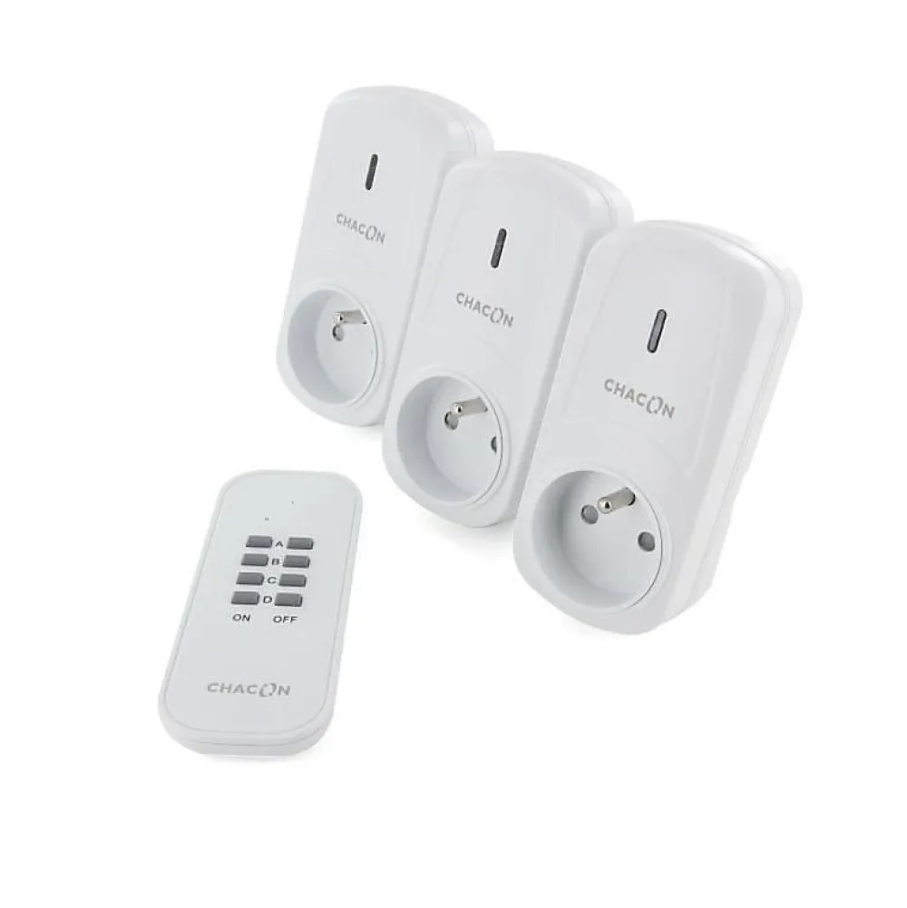 Chacon Prise Étanche-Set de 3 prises On/Off+ Telecommande 2000W - FR