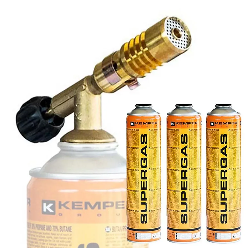 Kemper Chalumeau de soudure à gaz Flamme + 3 Cartouches de gaz 330gr
