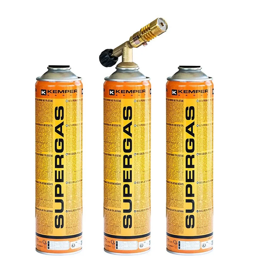 Kemper Chalumeau de soudure à gaz Flamme + 3 Cartouches de gaz 330gr