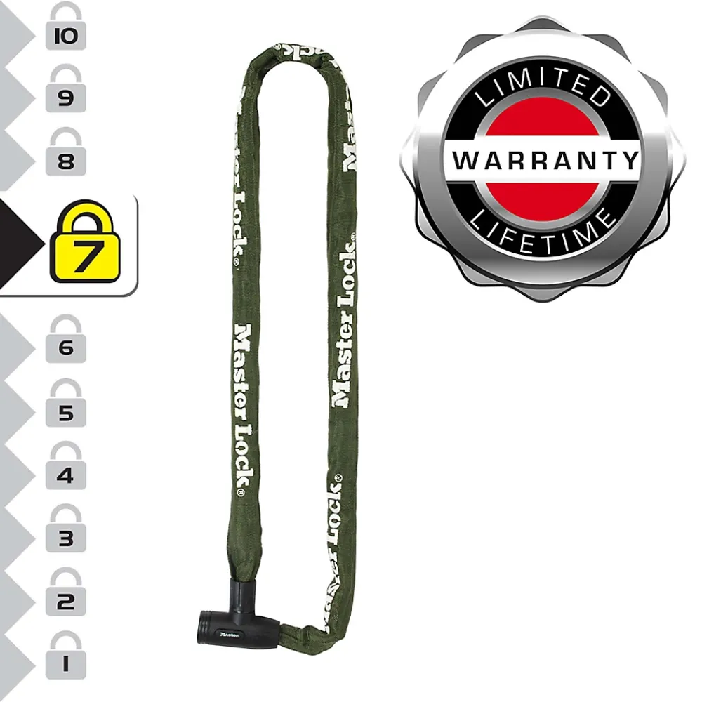 Master Lock Chaîne antivol en acier avec revêtement nylon 1 m x Ø 8 mm - Serrure à clé (4 clés)