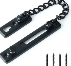 Deko Loquet, Targette Et Moraillon De Porte-Chaîne de sécurité pour porte étroite, butée de porte à ressort, antivol, avec vis, acier inoxydable, finition noir mat