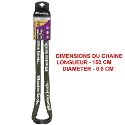 Master Lock Cadenas, Antivol-Chaîne en acier à combinaison Masterlock 1.50m x 8 mm