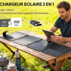 Homcom Panneau Solaire Portable-Chargeur solaire portable 36W ports type-C et USB-a norme IP67 RoHS CE-RMC gris