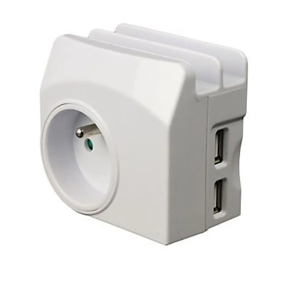 Enexo Chargeur universel 2 USB 1 prise 2 ports + Terre 16A