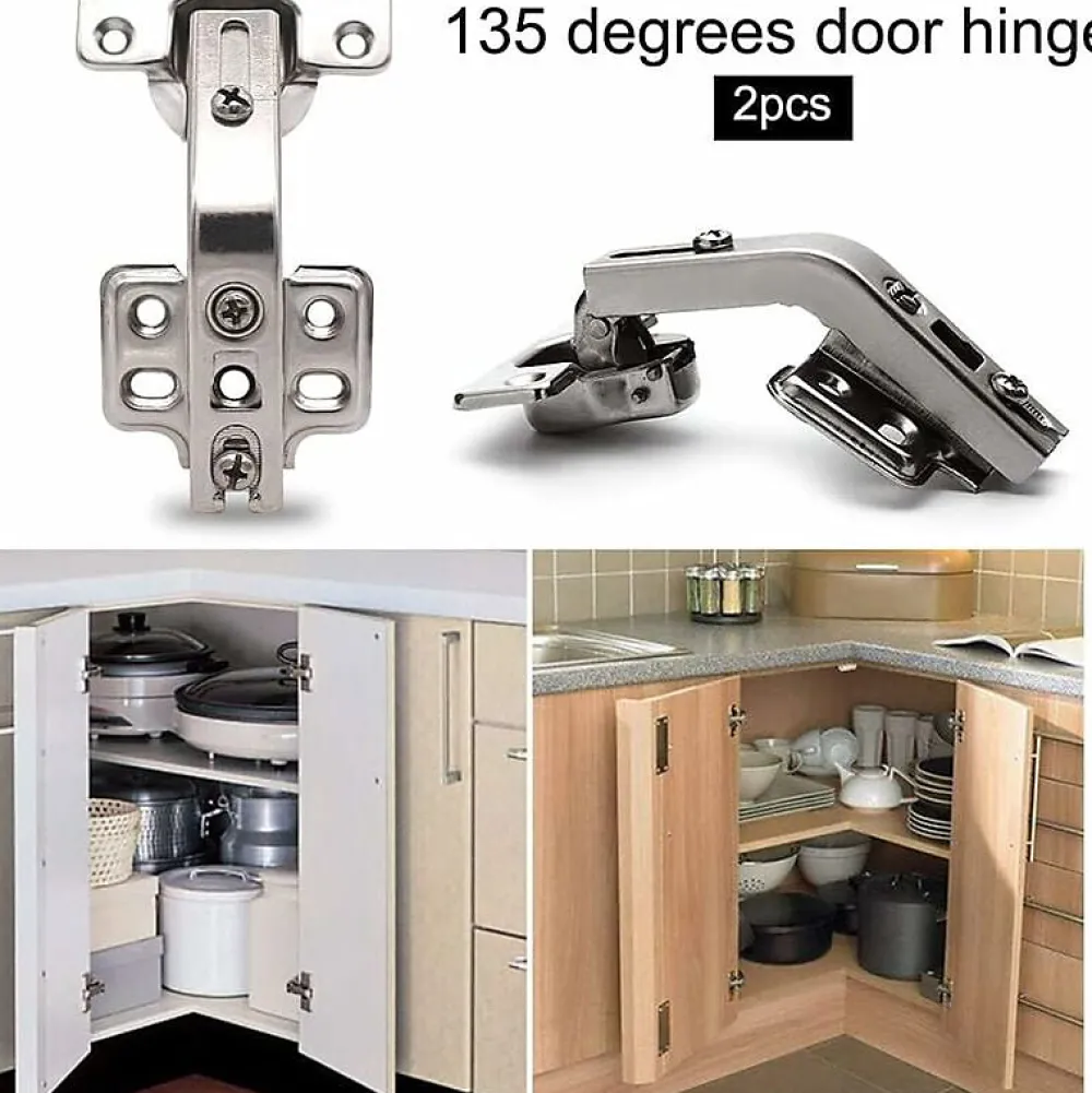 Deko Charnière D'Ameublement-Charnières de porte d'armoire pliantes, 2 pièces, pour armoire de cuisine, 135 degrés (argent)