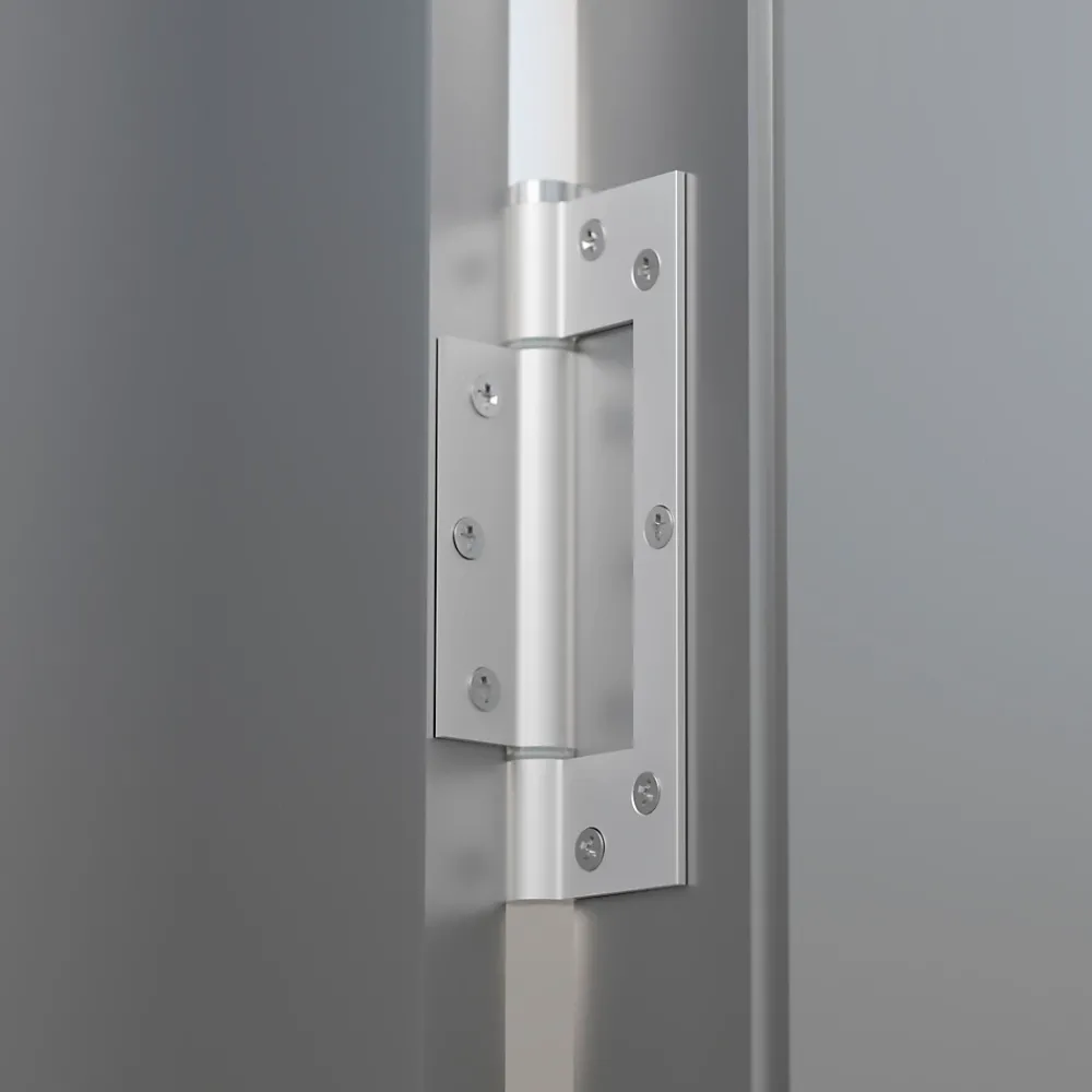 Hardwarexchange Ferme-Porte-Charnière simple action à ressort, 150X40 mm, en aluminium anodisée argent posée totalement en applique, a lame centrée.