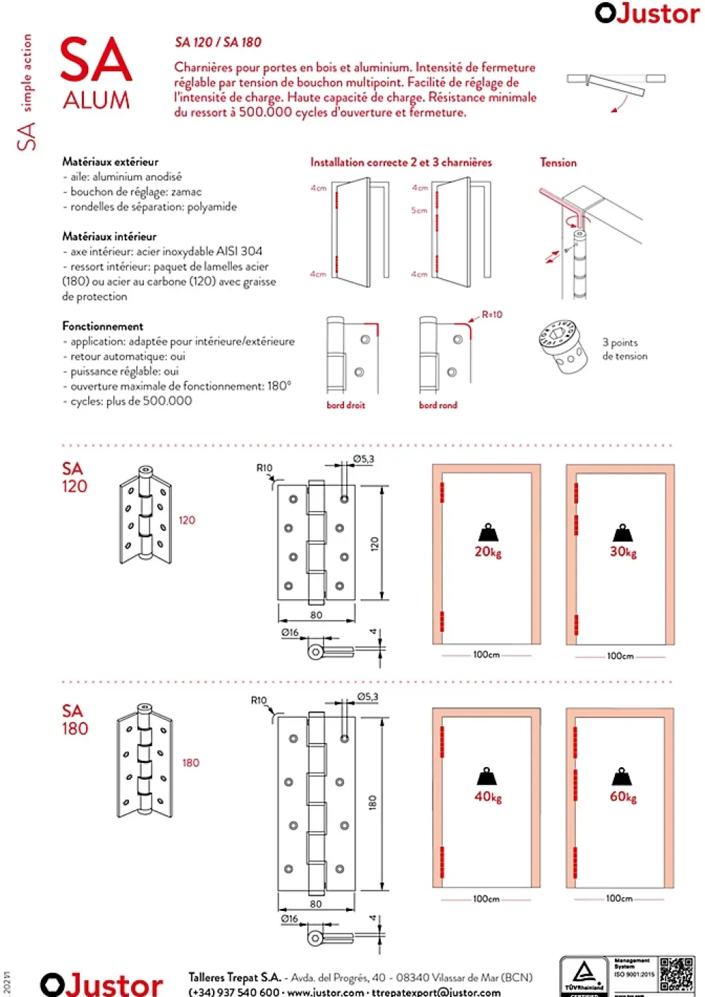 Hardwarexchange Ferme-Porte-Charnière simple action à ressort, 120X40 mm, en aluminium anodisée or, pour porte de 40 mm