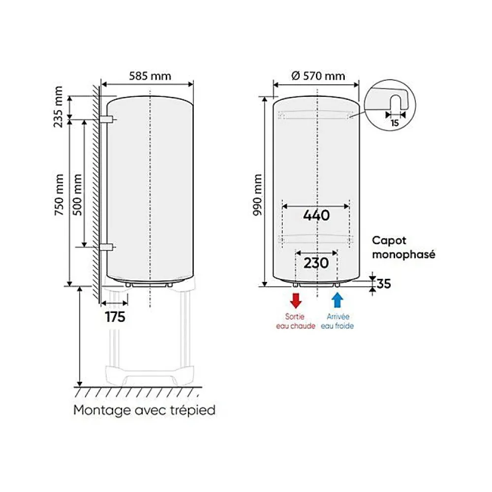 Atlantic Chauffe-Eau Électrique-Chauffe-eau vertical mural compact blindé CHAUFFEO 150L