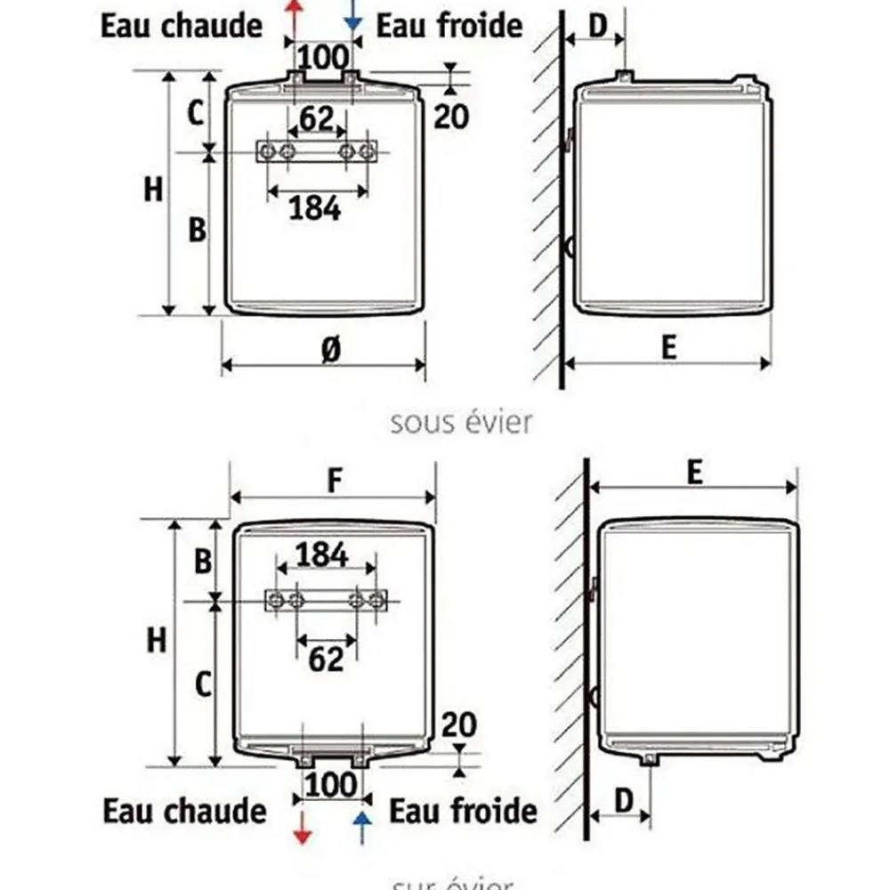 Atlantic Chauffe-Eau Électrique-Chauffe-eau vertical 2000 W - Petite capacité - Fixation murale sous évier -