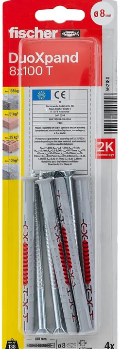 Fischer Cheville Pour Béton-Cheville rallongée DuoXpand 8 x 100 mm, 4 pièces