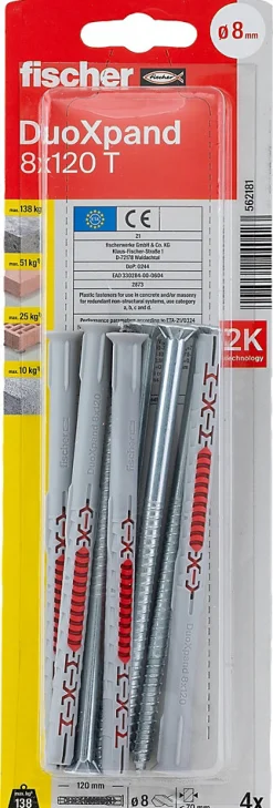 Fischer Cheville rallongée DuoXpand 8 x 120 mm, 4 pièces