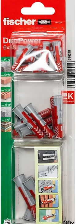 Fischer 10 chevilles Duopower 3 diam 6-8-10mm sans vis