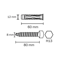 Diall 2 chevilles universelles nylon HX Ø12x60mm