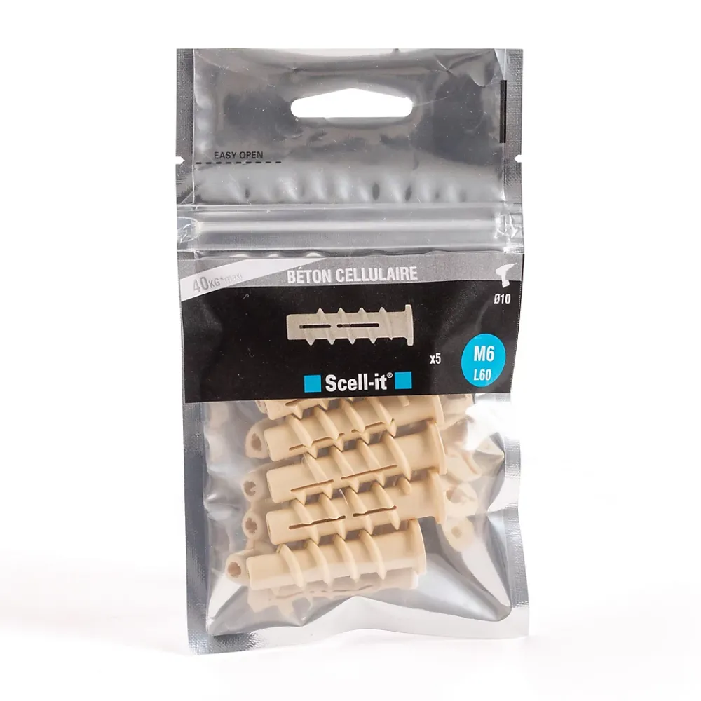 Scell-It Cheville Pour Béton-Cheville à visser M6 spéciale béton cellulaire , 5 pièces