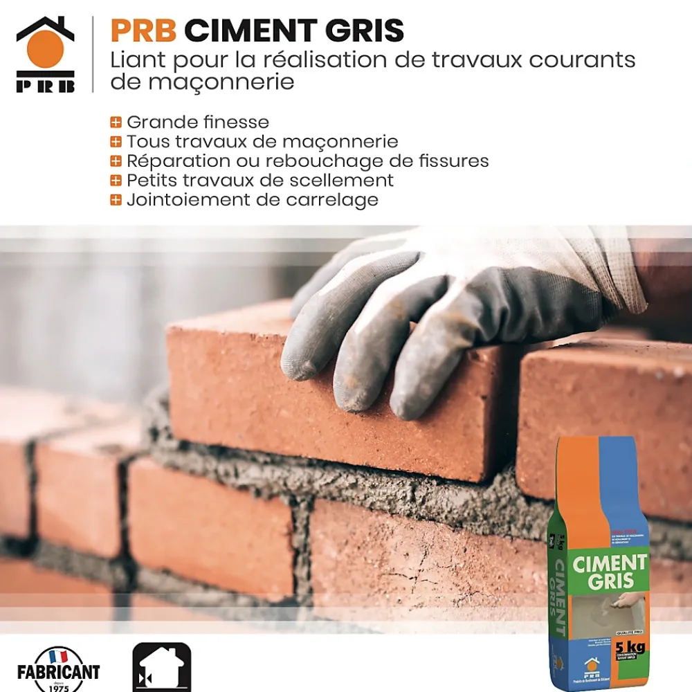 Prb Vis Inox-Ciment Gris Polyvalent 5kg - Finesse et Séchage Rapide - Maçonnerie, Réparation, Scellement et Jointoiement Intérieur/Extérieur