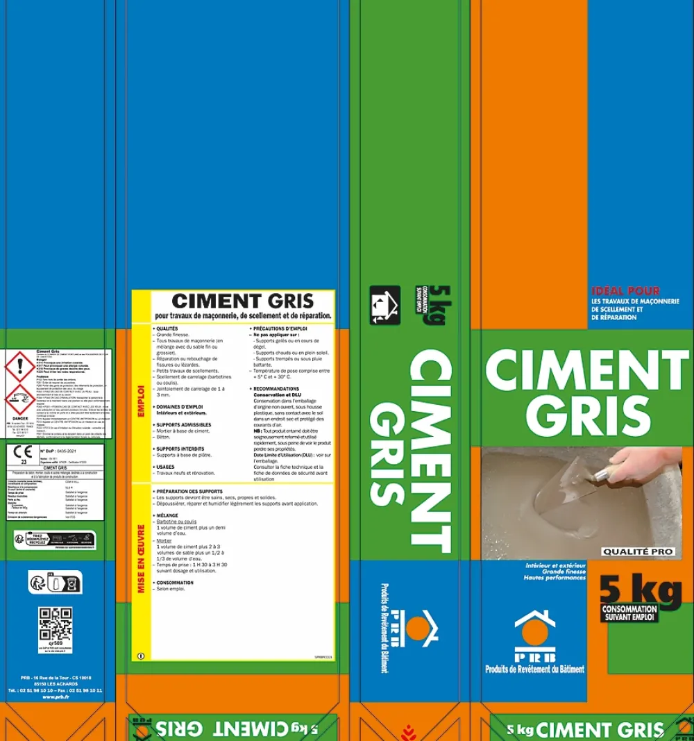 Prb Vis Inox-Ciment Gris Polyvalent 5kg - Finesse et Séchage Rapide - Maçonnerie, Réparation, Scellement et Jointoiement Intérieur/Extérieur