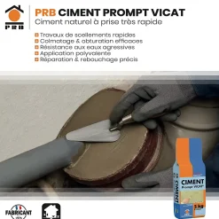 Prb Ciment Prompt Naturel Vicat 5kg - Prise Ultra-Rapide, Haute Résistance Initiale - Idéal pour Réparations Express, Maçonnerie,