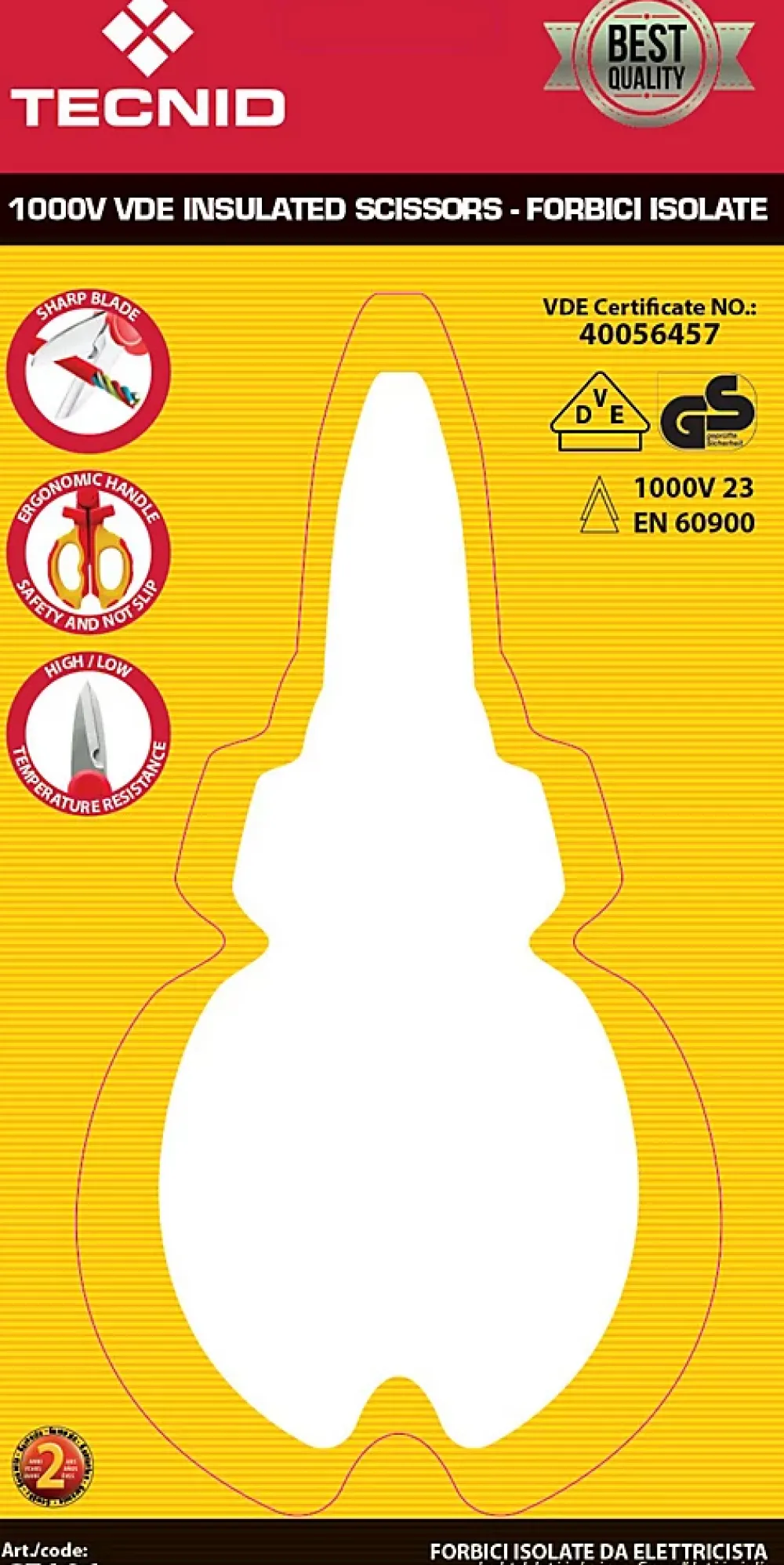 Velamp Testeur De Tension-Ciseaux d'électricien isolés, 1000V. rouge et jaune