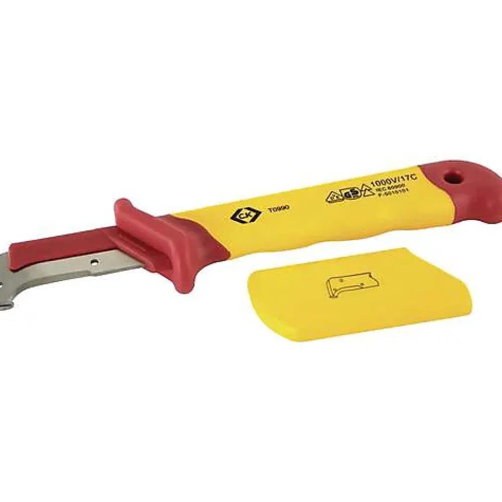 V33 Pince À Dénuder-C.K T0990 Couteau à dénuder VDE 205 mm, lame inox crochue, poignée bi-matière