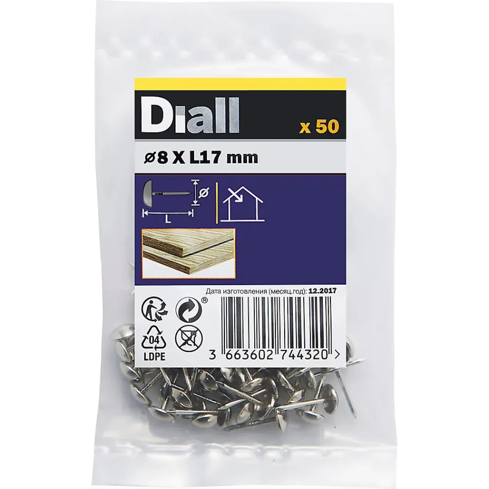 Diall Clou Tapissier-Clous tapissiers nickelés - sachet de 50 pièces