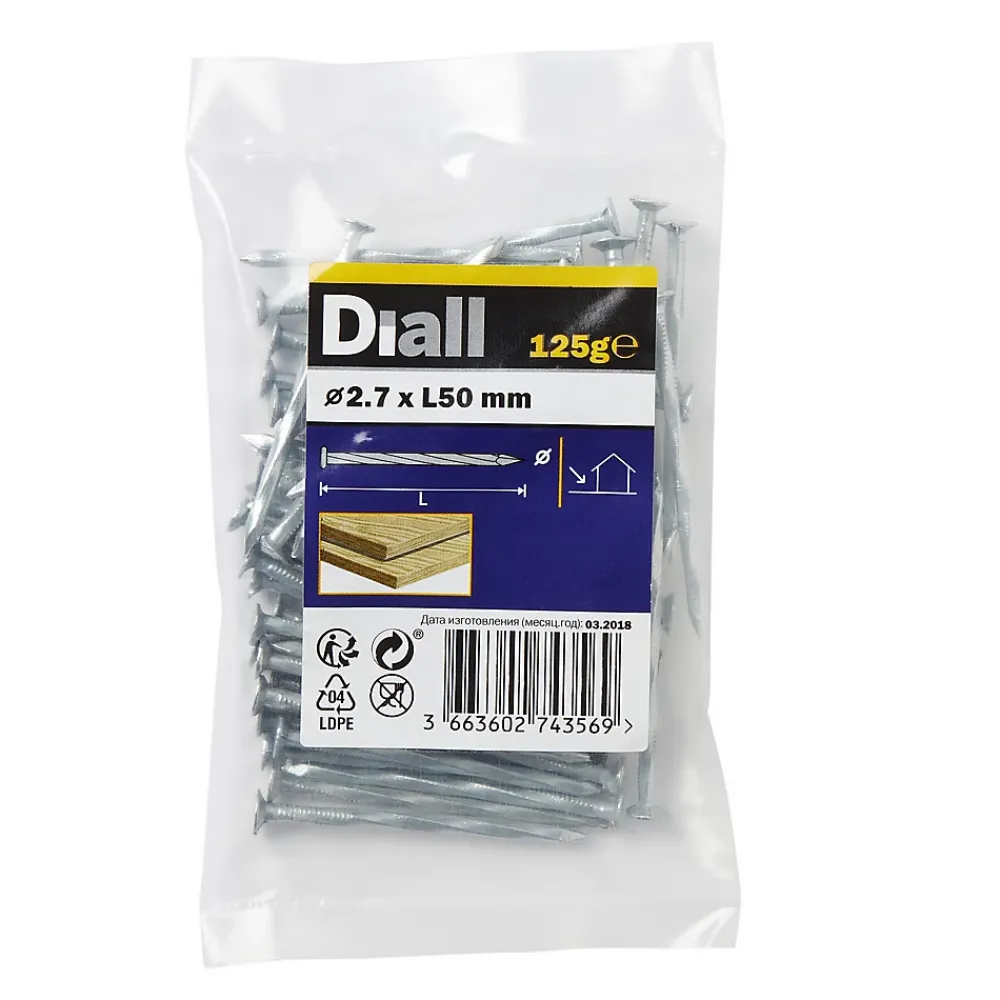 Diall Clou Torsadé-Clous torsadés en acier galvanisé 2,7x50 - 125g