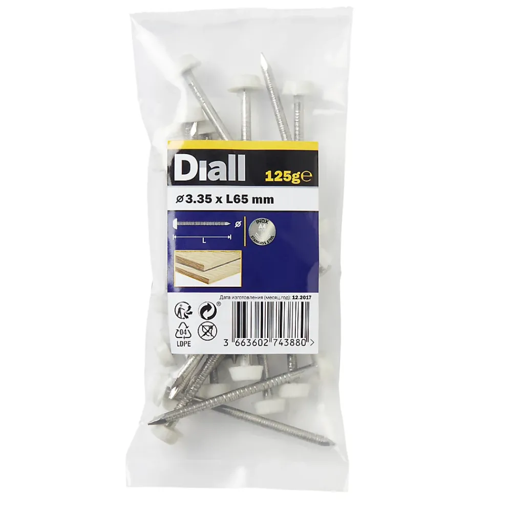 Diall Clous UPVC en acier inoxydable A4 3,35x65 - 125g