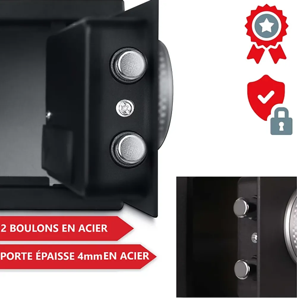 Bb Loisir Coffre-Fort-Coffre-fort à code,empreinte digitale et clés en acier M 31x20x20 cm