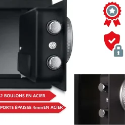 Bb Loisir Coffre-fort à code,empreinte digitale et clés en acier XL 35x50x31 cm