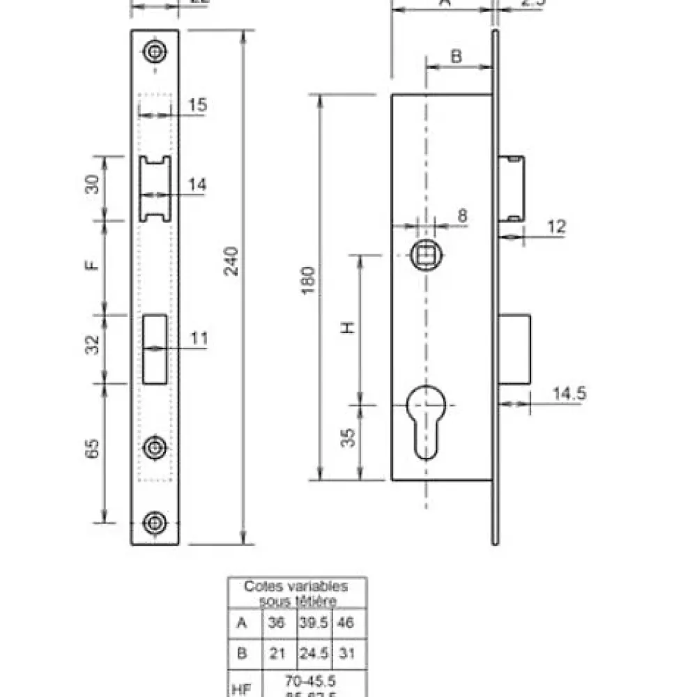 Metalux Coffre monopoint à larder 7/36 entraxe 85mm sans gâche - - F107360100