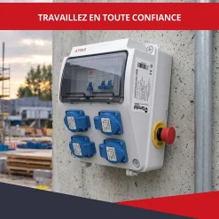 Atole Tableau Électrique Pré-Équipé-Coffret de Chantier Monophasé 230V - 4 Prises NF 2P+T - 16A - 9 Modules - Coffret Électrique avec câble