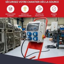 Atole Tableau Électrique Pré-Équipé-Coffret de Chantier Monophasé 230V - 4 Prises NF 2P+T - 16A - 9 Modules - Coffret Électrique avec câble