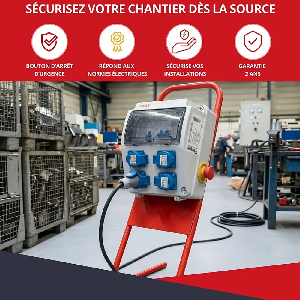 Atole Coffret de Chantier Monophasé 230V - 4 Prises NF 2P+T - 16A - 9 Modules - Coffret Électrique sans câble