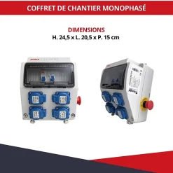 Atole Coffret de Chantier Monophasé 230V - 4 Prises NF 2P+T - 16A - 9 Modules - Coffret Électrique sans câble