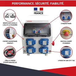 Atole Coffret de Chantier Monophasé 230V - 4 Prises NF 2P+T - 16A - 9 Modules - Coffret Électrique sans câble
