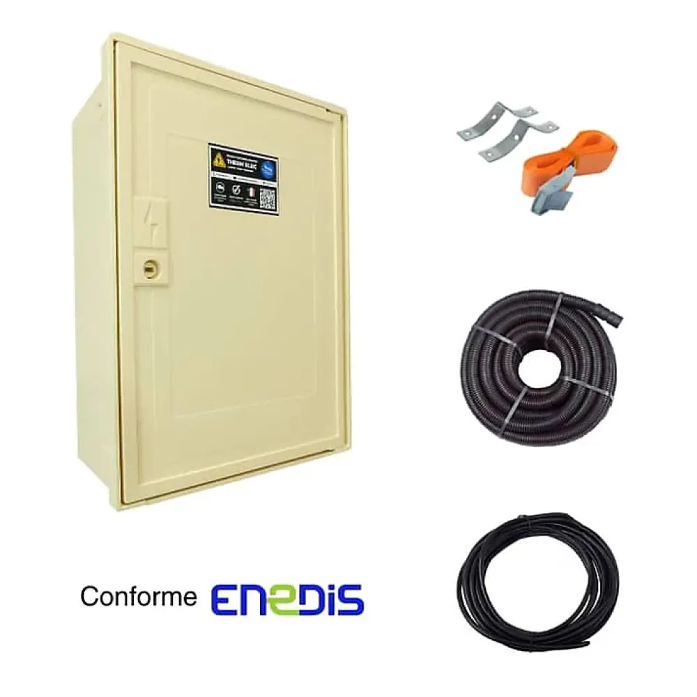 Tecko Tableau Électrique Pré-Équipé-Coffret de chantier triphasé 6/18 kW - pack complet raccordement AIR 15 mètres conforme ENEDIS pour branchement provisoire