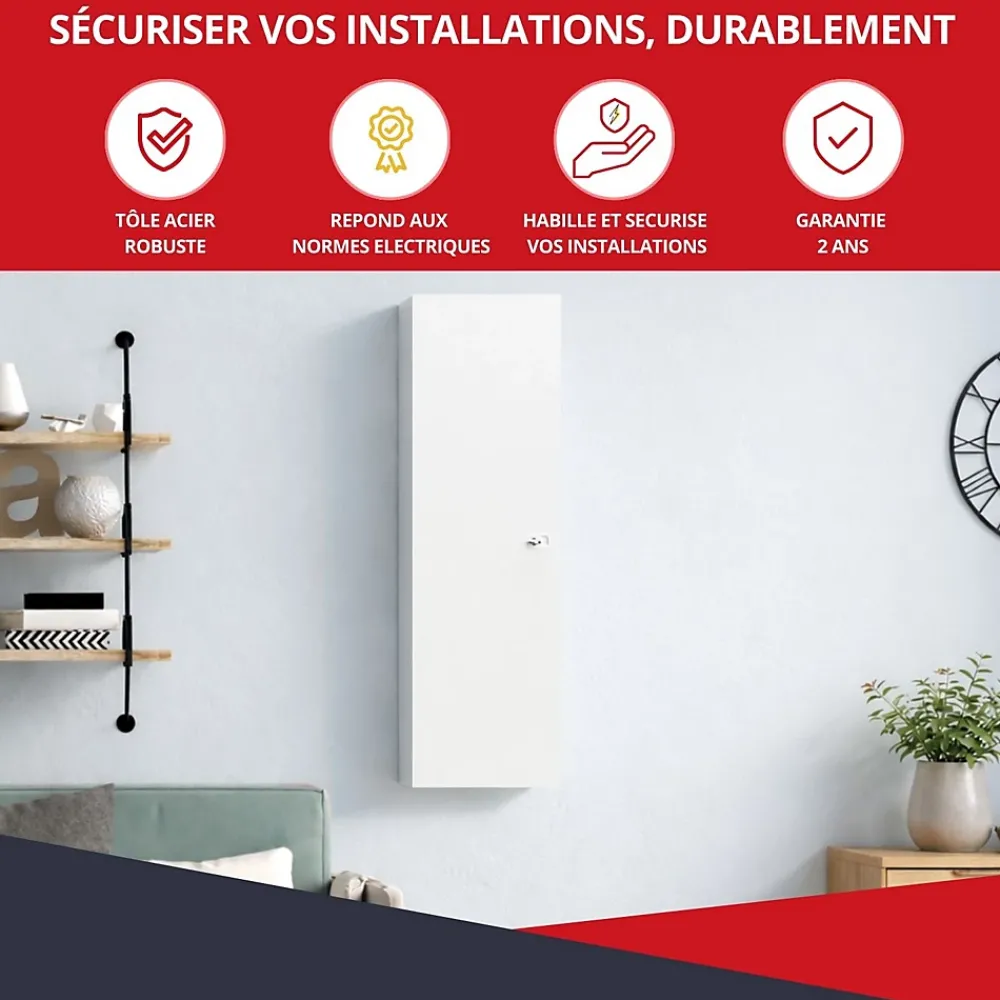 Atole Coffret d'habillage 13 modules en acier blanc avec serrure à clef - H 920 x L 340 x P 140 mm - Réf. RCH400GSS