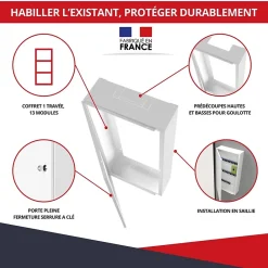 Atole Coffret d'habillage 13 modules en acier blanc avec serrure à clef - H 920 x L 340 x P 140 mm - Réf. RCH400GSS