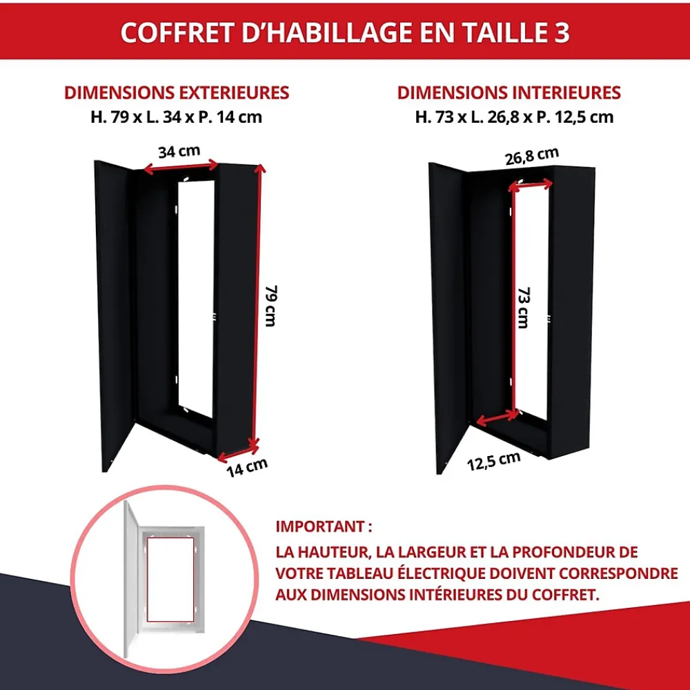 Atole Coffret d'habillage 13 modules en acier noir pour tableaux éléctriques - H 790 x L 340 x P 140 mm - Réf. RCH300NR