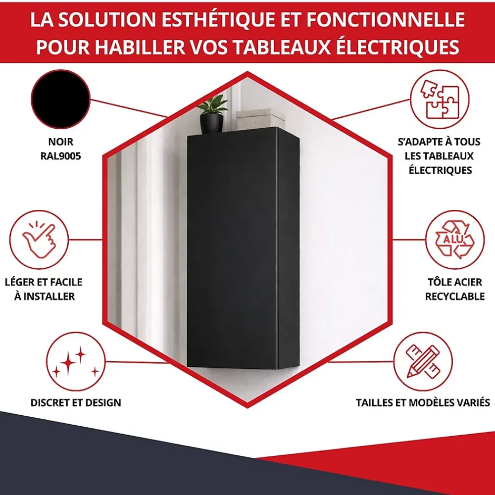 Atole Coffret d'habillage 13 modules en acier noir pour tableaux éléctriques - H 790 x L 340 x P 140 mm - Réf. RCH300NR