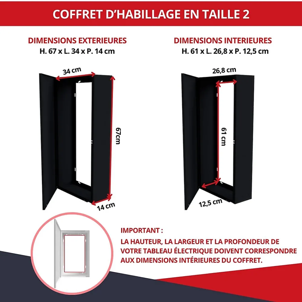 Atole Coffret d'habillage 13 modules en acier noir pour tableaux éléctriques - H 670 x L 340 x P 140 mm - Réf. RCH200NR