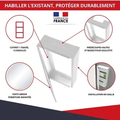 Atole Coffret d'habillage 13 modules en acier blanc avec porte miroir - H 79 x L 34 x P 14,5 cm - Réf. RCH300MIR