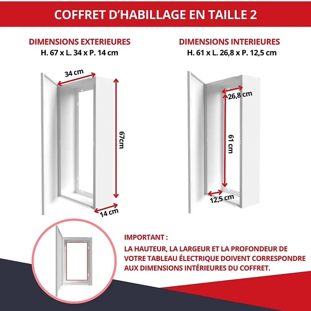 Atole Porte Et Cache Tableau Électrique-Coffret d'habillage 13 modules en acier blanc pour tableaux éléctriques - H 670 x L 340 x P 140 mm - Réf. RCH200