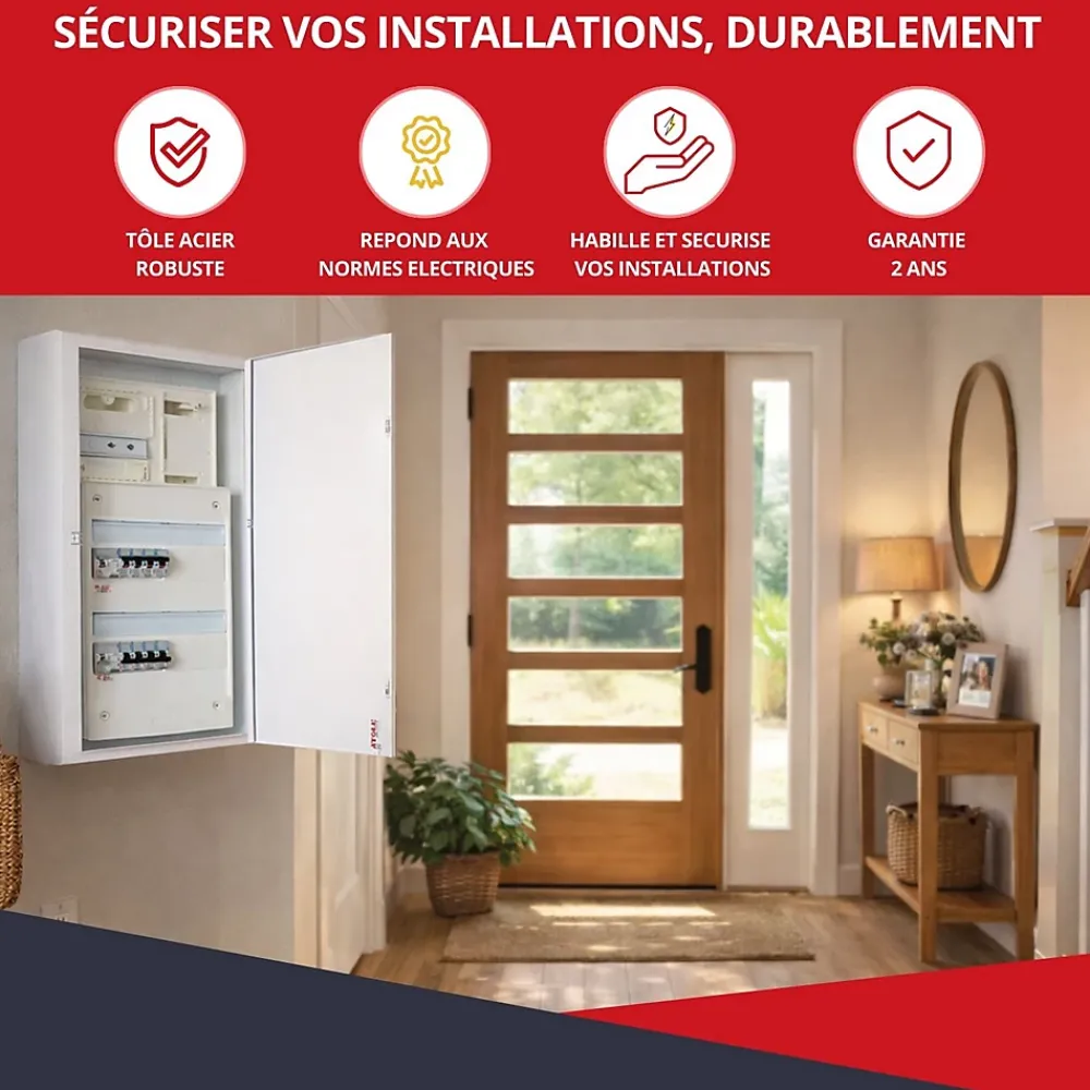 Atole Porte Et Cache Tableau Électrique-Coffret d'habillage 13 modules en acier blanc pour tableaux éléctriques - H 670 x L 340 x P 140 mm - Réf. RCH200