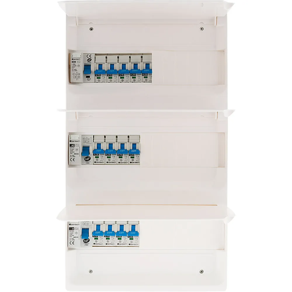 Zenitech Tableau Électrique Pré-Équipé-Coffret T5 39 modules + 13 disj + 3 interrupteurs