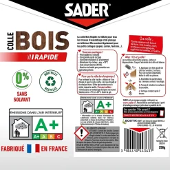 Sader Colle à bois à prise rapide transparente après séchage biberon de 250 g