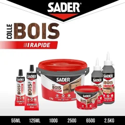 Sader Colle-Colle à bois à prise rapide transparente après séchage tube de 125 ml