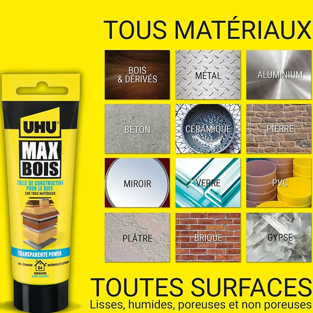 UHU Colle-Colle à bois transparente , tube 85g